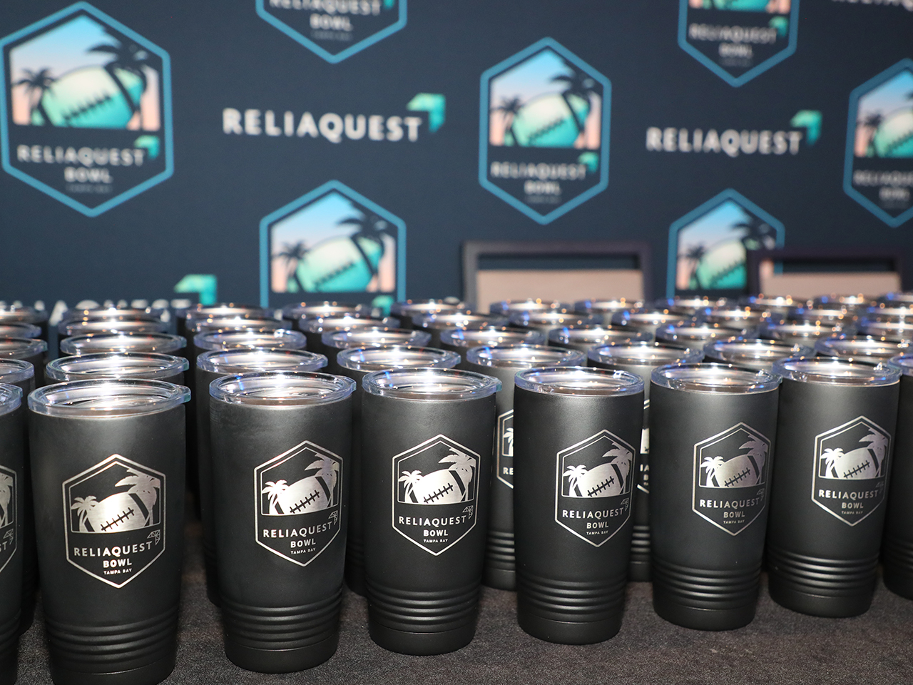 The new ReliaQuest Bowl logo was on display everywhere including souvenir thermos' for the attendees